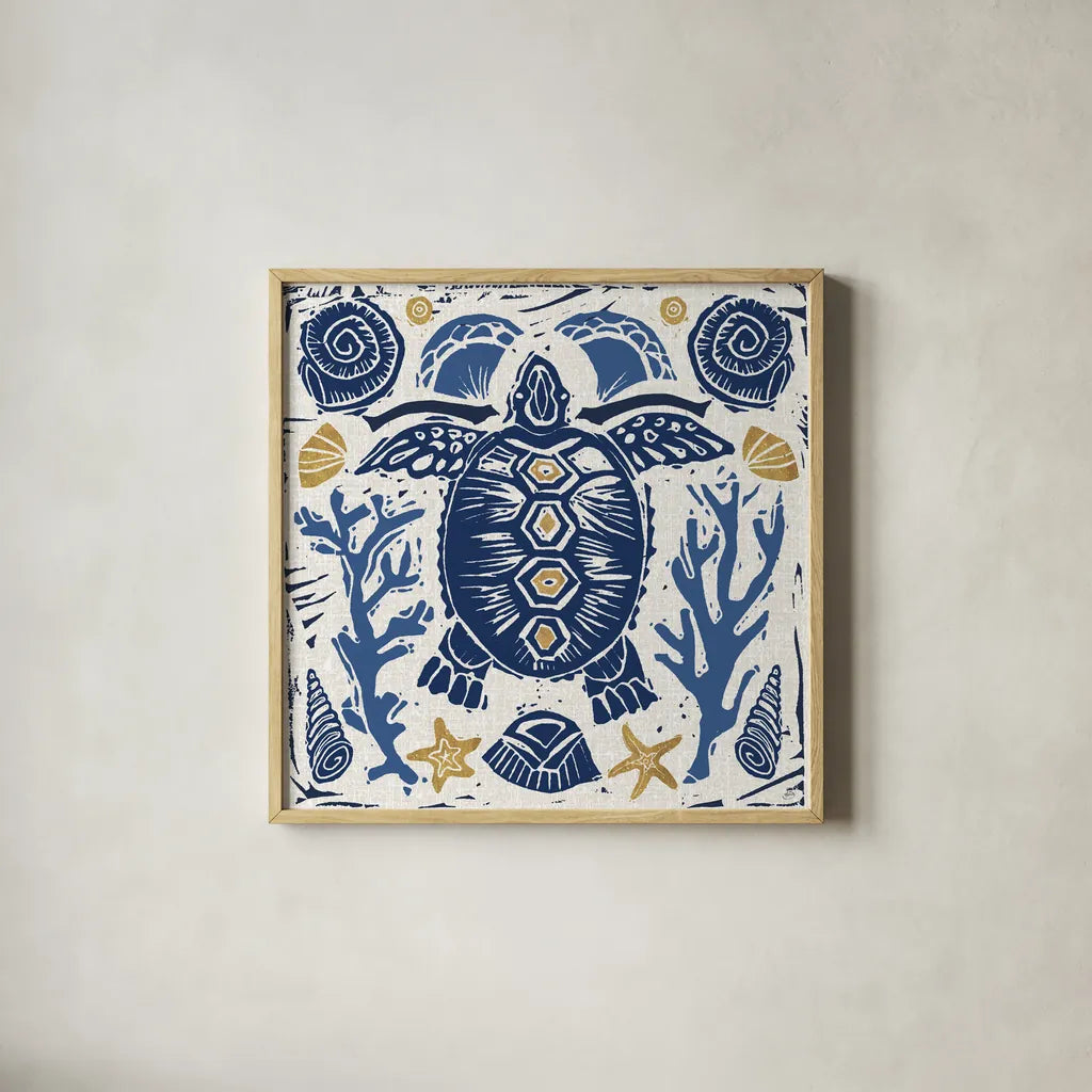 Primitive Sea III by Daphne Brissonnet. Shown in a natural wood glass frame for a timeless modern aesthetic. Available as an archival giclee rolled canvas, fine art paper, or poster print. SKU 63856a.