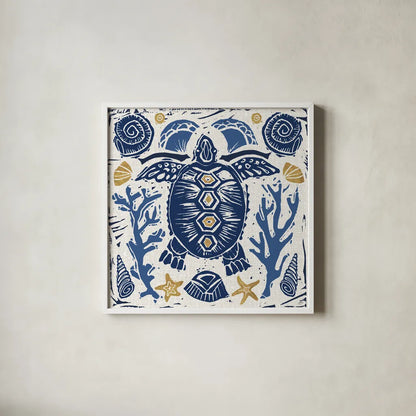 Primitive Sea III by Daphne Brissonnet. Shown in a crisp white glass frame for a clean and minimalist style. Available as an archival giclee rolled canvas, fine art paper, or poster print. SKU 63856a.