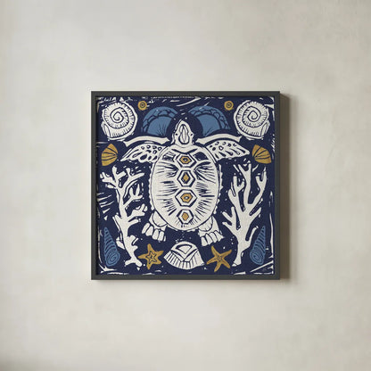 Primitive Sea III Dark by Daphne Brissonnet. Shown in a sleek black glass frame for a contemporary gallery look. Available as an archival giclee rolled canvas, fine art paper, or poster print. SKU 63864a.