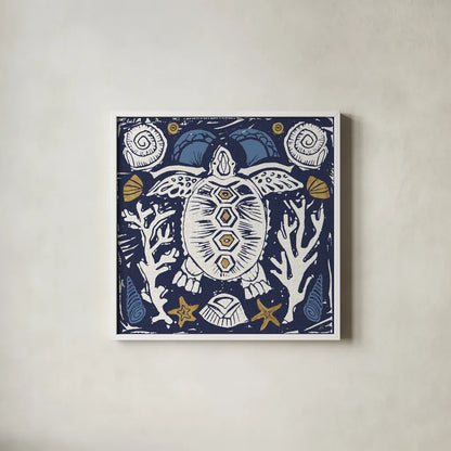 Primitive Sea III Dark by Daphne Brissonnet. Shown in a crisp white glass frame for a clean and minimalist style. Available as an archival giclee rolled canvas, fine art paper, or poster print. SKU 63864a.