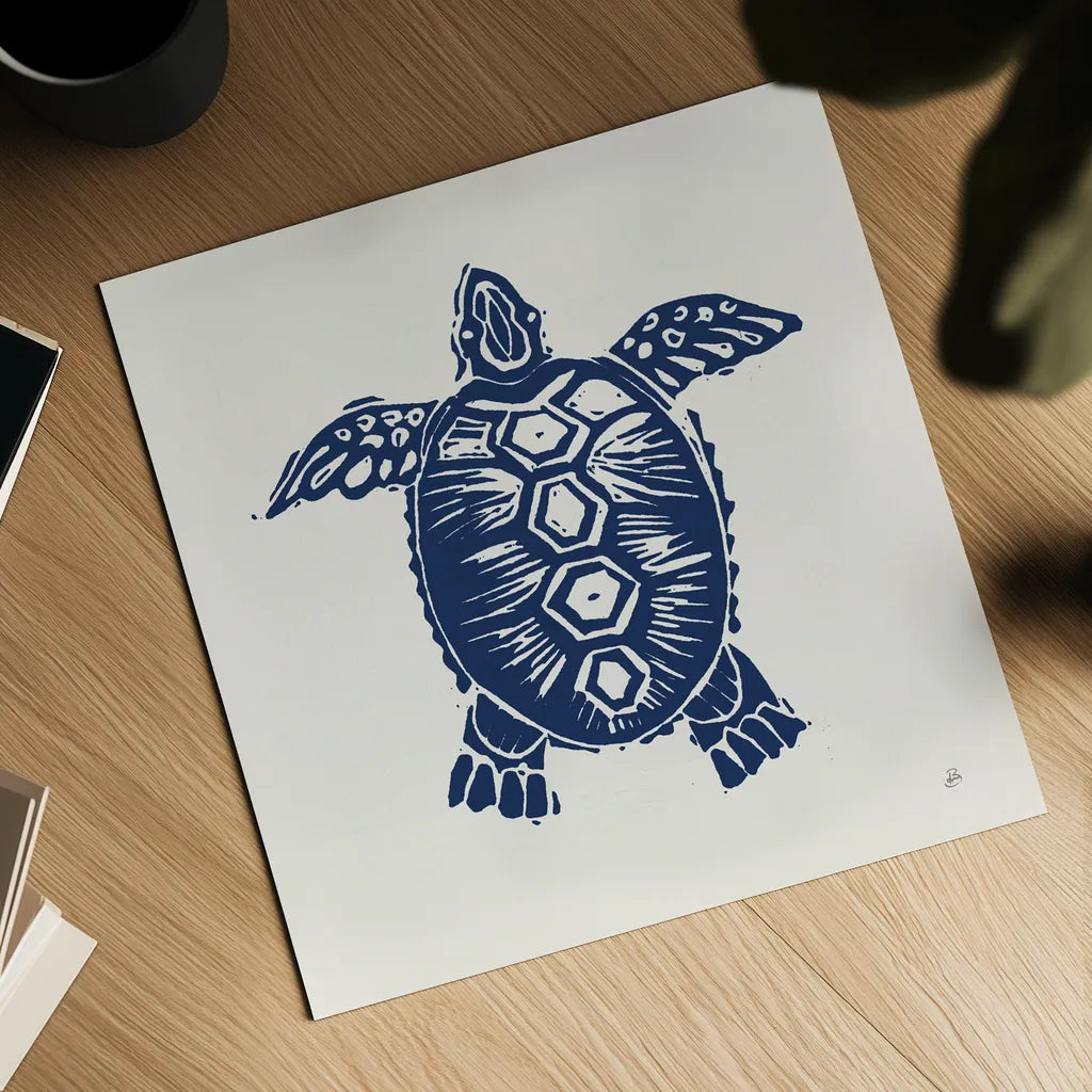 Primitive Sea III Navy by Daphne Brissonnet. Shown as a detailed flat fine art print, highlighting archival giclee quality. Available as an archival giclee rolled canvas, fine art paper, or poster print. SKU 65665a.