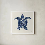 Primitive Sea III Navy by Daphne Brissonnet. Shown in a crisp white glass frame for a clean and minimalist style. Available as an archival giclee rolled canvas, fine art paper, or poster print. SKU 65665a.