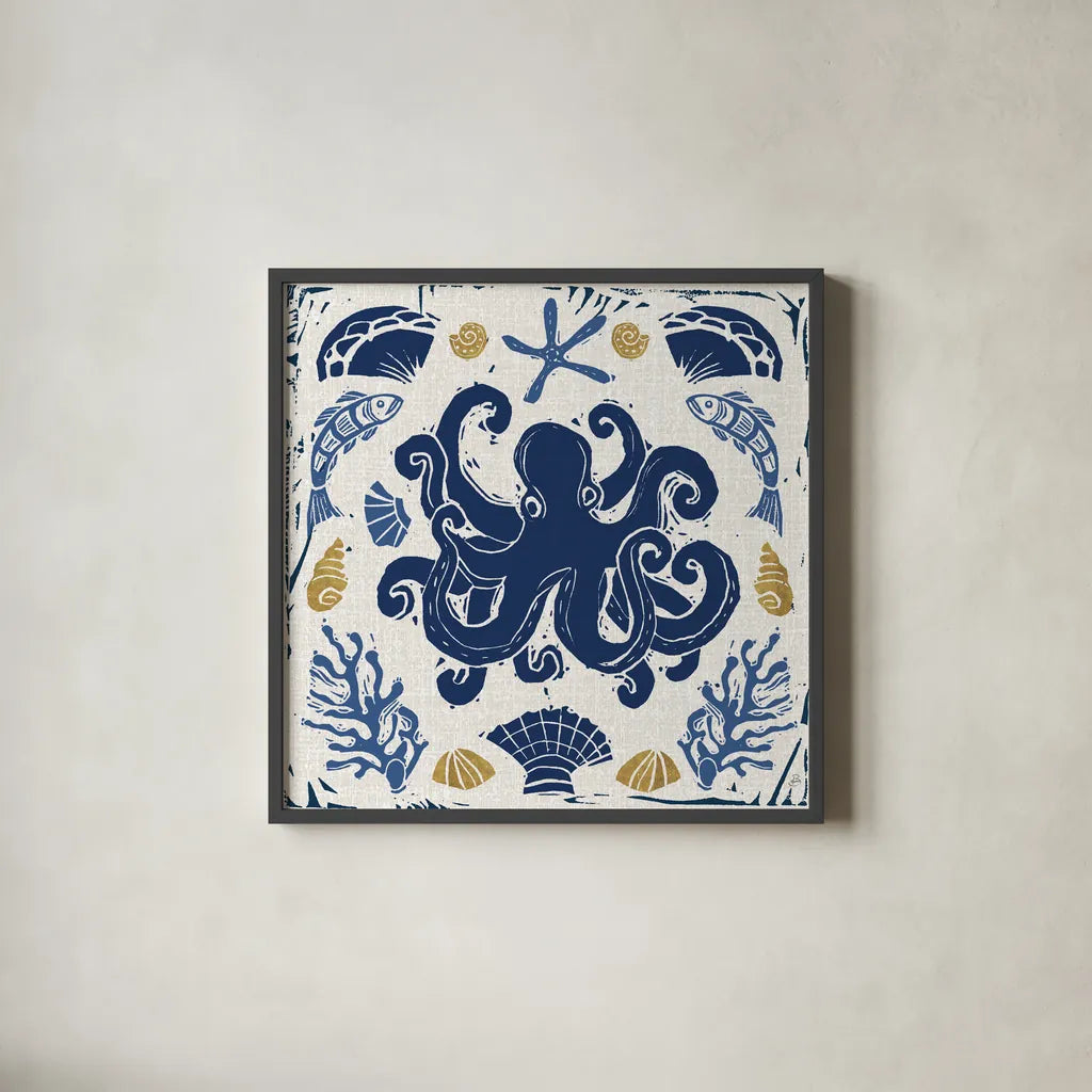 Primitive Sea IV by Daphne Brissonnet. Shown in a sleek black glass frame for a contemporary gallery look. Available as an archival giclee rolled canvas, fine art paper, or poster print. SKU 63857a.