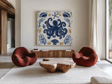 Primitive Sea IV by Daphne Brissonnet. Shown as extra-large giant wall art in a modern living room. Available as an archival giclee rolled canvas, fine art paper, or poster print. SKU 63857a.