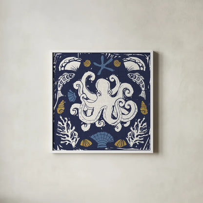 Primitive Sea IV Dark by Daphne Brissonnet. Shown in a crisp white glass frame for a clean and minimalist style. Available as an archival giclee rolled canvas, fine art paper, or poster print. SKU 63865a.