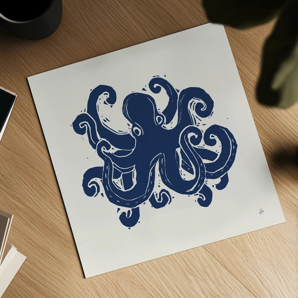 Primitive Sea IV Navy by Daphne Brissonnet. Shown as a detailed flat fine art print, highlighting archival giclee quality. Available as an archival giclee rolled canvas, fine art paper, or poster print. SKU 65666a.