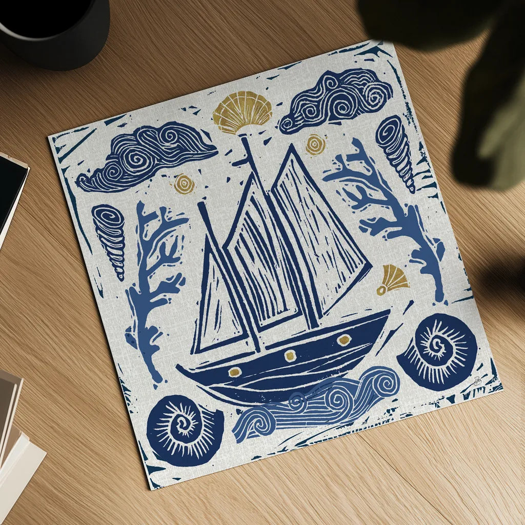 Primitive Sea V by Daphne Brissonnet. Shown as a detailed flat fine art print, highlighting archival giclee quality. Available as an archival giclee rolled canvas, fine art paper, or poster print. SKU 63858a.