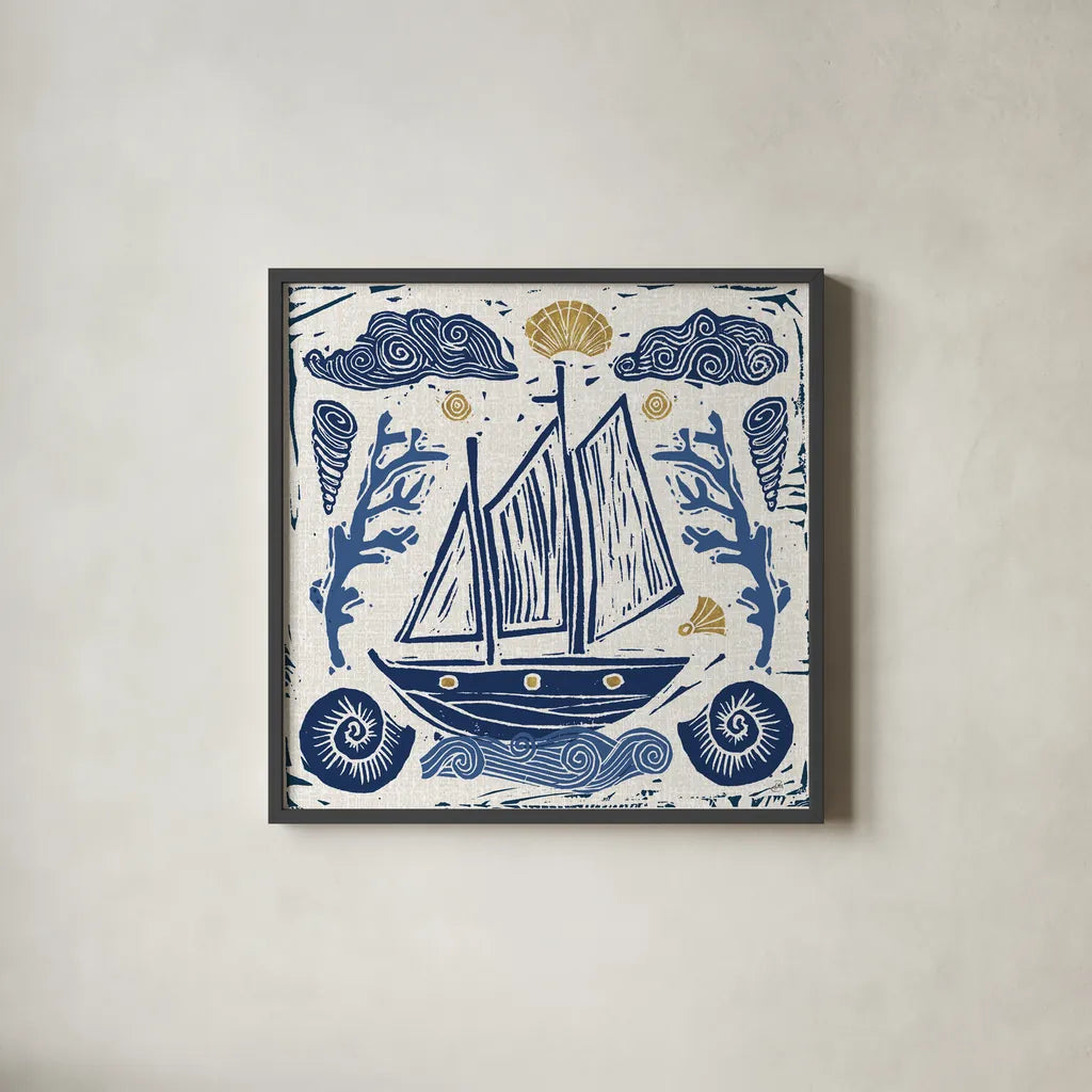 Primitive Sea V by Daphne Brissonnet. Shown in a sleek black glass frame for a contemporary gallery look. Available as an archival giclee rolled canvas, fine art paper, or poster print. SKU 63858a.