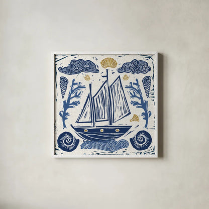 Primitive Sea V by Daphne Brissonnet. Shown in a crisp white glass frame for a clean and minimalist style. Available as an archival giclee rolled canvas, fine art paper, or poster print. SKU 63858a.