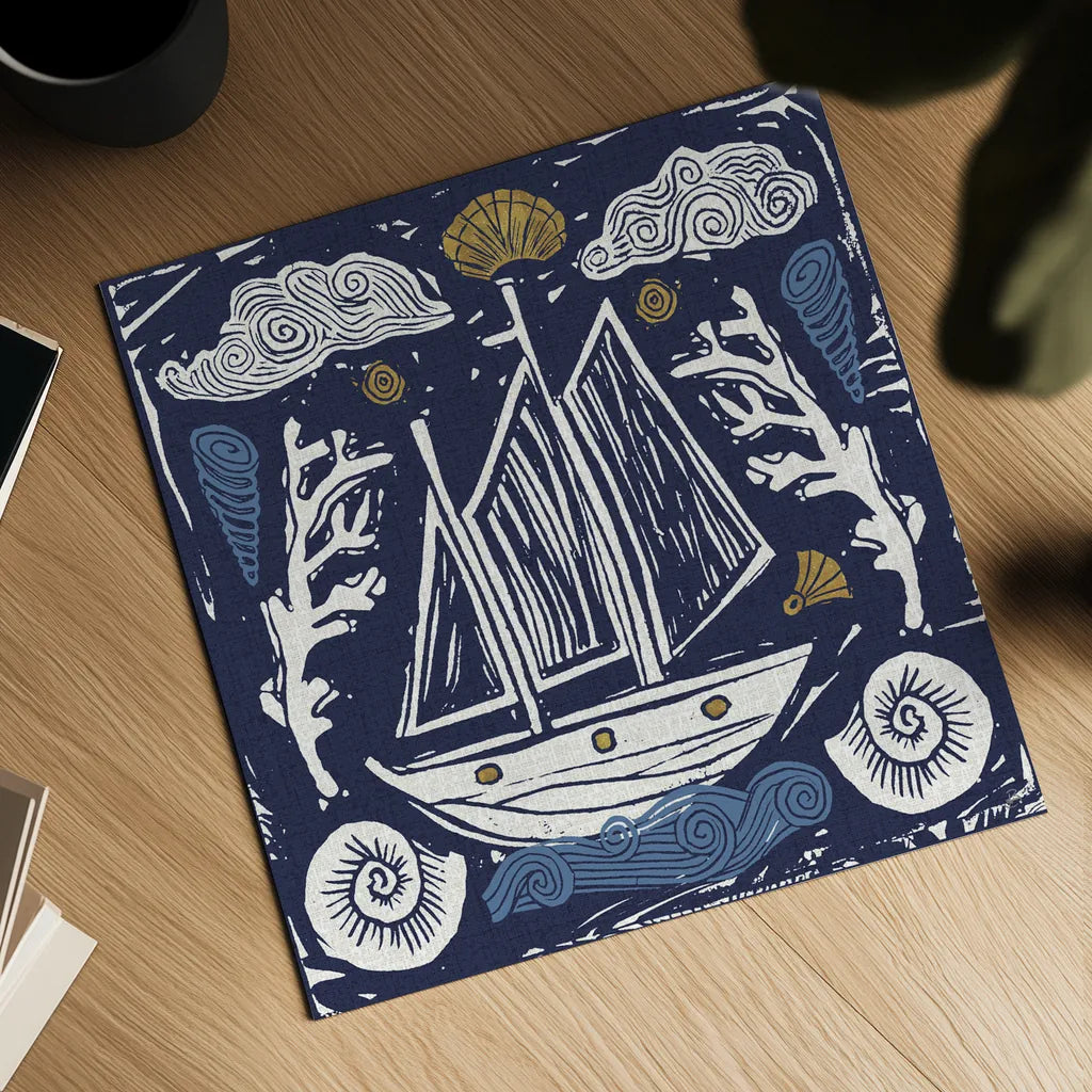 Primitive Sea V Dark by Daphne Brissonnet. Shown as a detailed flat fine art print, highlighting archival giclee quality. Available as an archival giclee rolled canvas, fine art paper, or poster print. SKU 63866a.