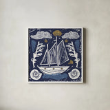 Primitive Sea V Dark by Daphne Brissonnet. Shown in a crisp white glass frame for a clean and minimalist style. Available as an archival giclee rolled canvas, fine art paper, or poster print. SKU 63866a.