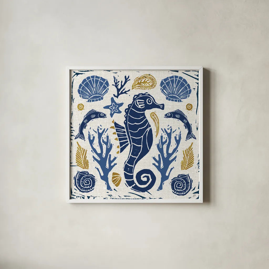 Primitive Sea VI by Daphne Brissonnet. Shown in a crisp white glass frame for a clean and minimalist style. Available as an archival giclee rolled canvas, fine art paper, or poster print. SKU 63859a.