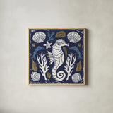 Primitive Sea VI Dark by Daphne Brissonnet. Shown in a natural wood glass frame for a timeless modern aesthetic. Available as an archival giclee rolled canvas, fine art paper, or poster print. SKU 63867a.
