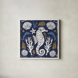 Primitive Sea VI Dark by Daphne Brissonnet. Shown in a crisp white glass frame for a clean and minimalist style. Available as an archival giclee rolled canvas, fine art paper, or poster print. SKU 63867a.