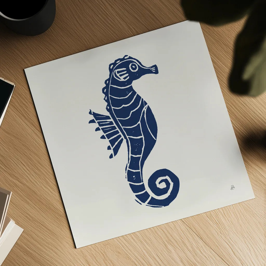 Primitive Sea VI Navy by Daphne Brissonnet. Shown as a detailed flat fine art print, highlighting archival giclee quality. Available as an archival giclee rolled canvas, fine art paper, or poster print. SKU 65667a.