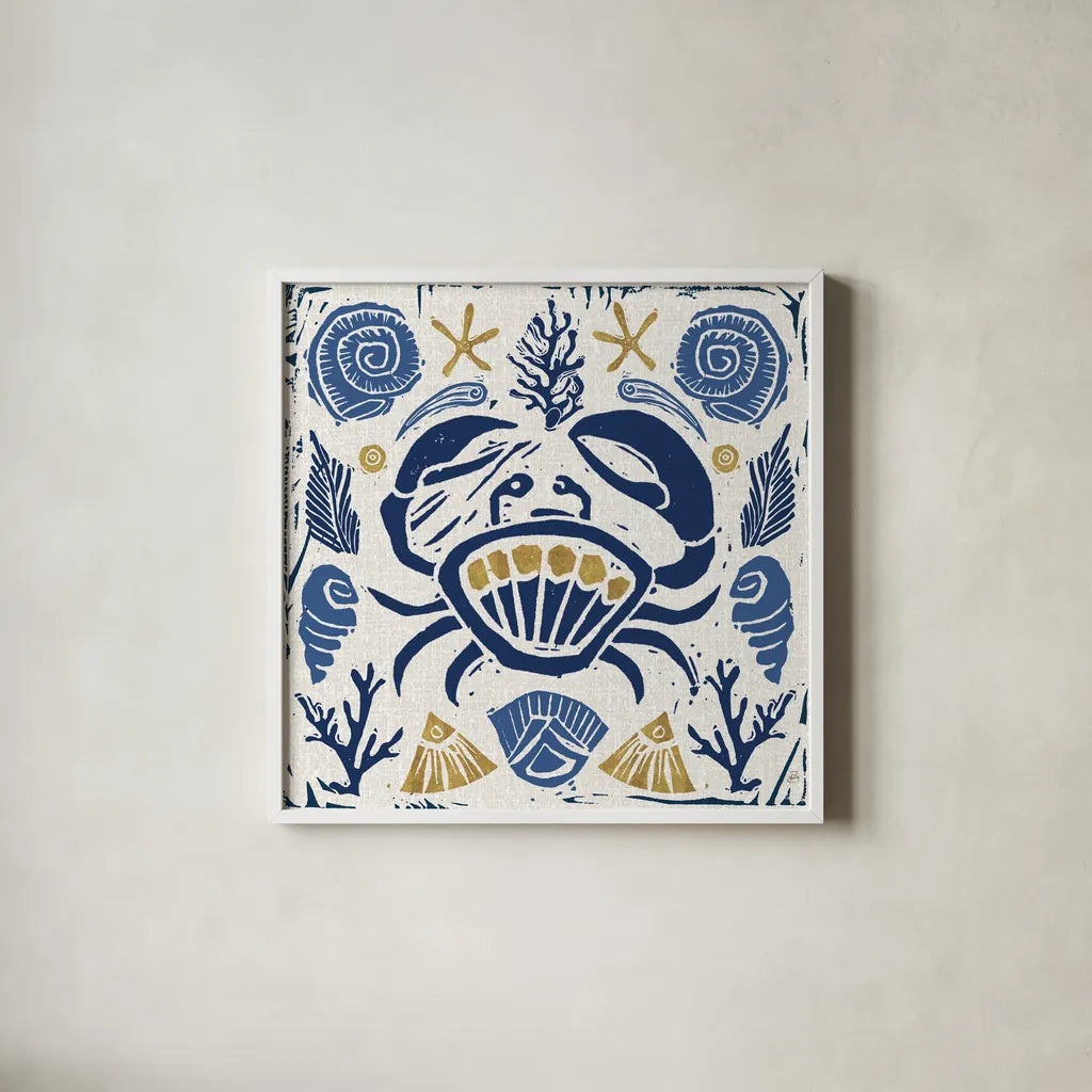 Primitive Sea VII by Daphne Brissonnet. Shown in a crisp white glass frame for a clean and minimalist style. Available as an archival giclee rolled canvas, fine art paper, or poster print. SKU 63860a.