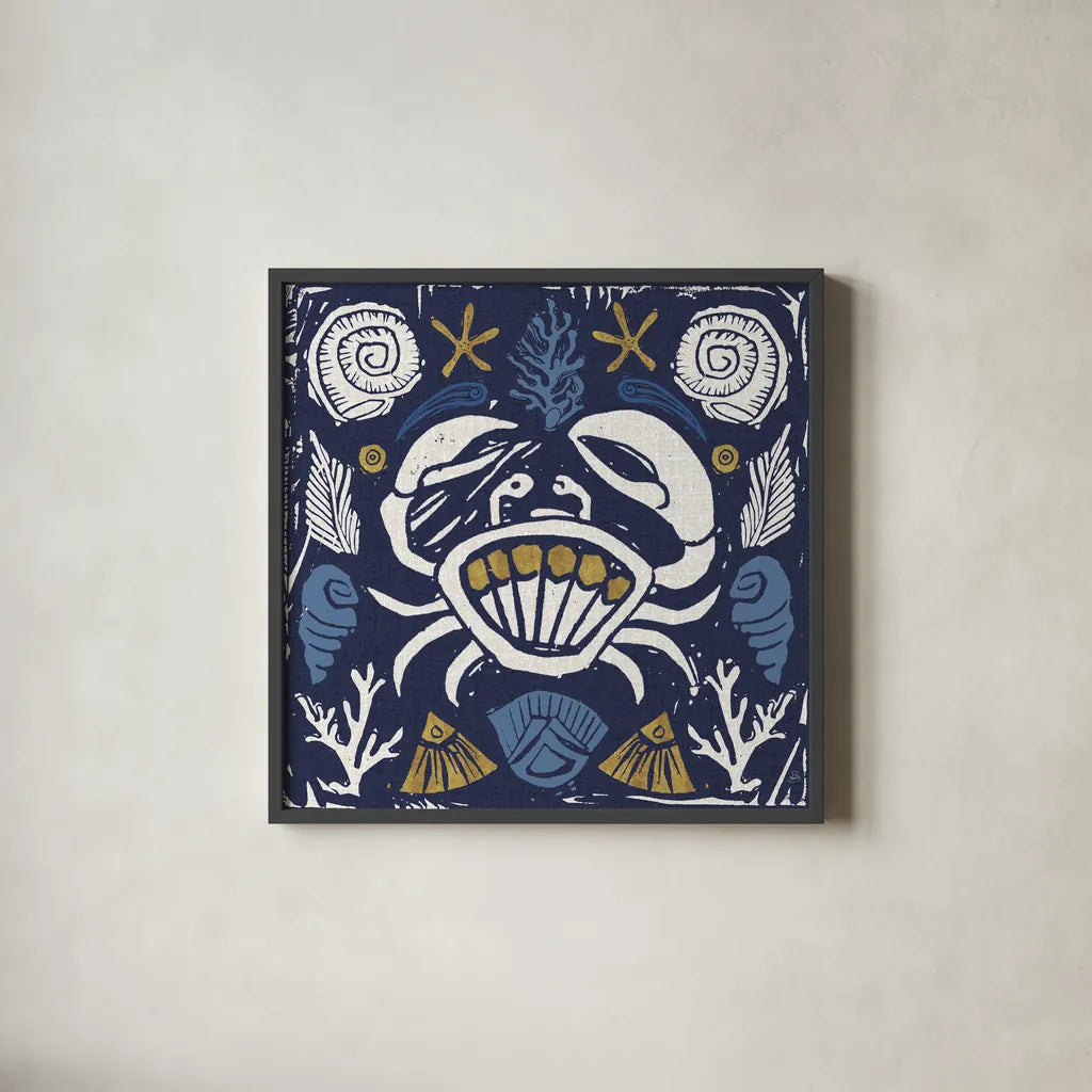 Primitive Sea VII Dark by Daphne Brissonnet. Shown in a sleek black glass frame for a contemporary gallery look. Available as an archival giclee rolled canvas, fine art paper, or poster print. SKU 63868a.