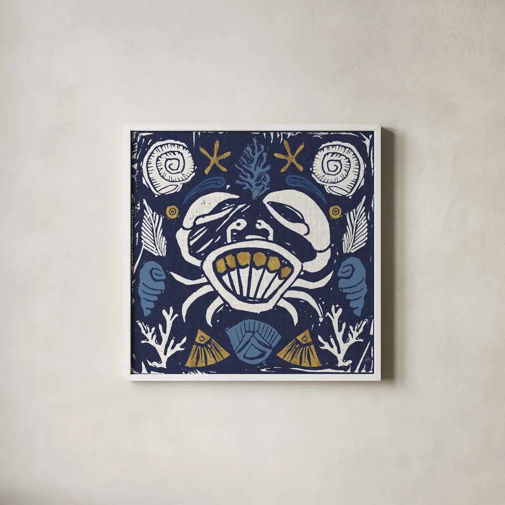 Primitive Sea VII Dark by Daphne Brissonnet. Shown in a crisp white glass frame for a clean and minimalist style. Available as an archival giclee rolled canvas, fine art paper, or poster print. SKU 63868a.