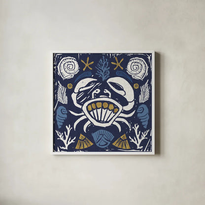 Primitive Sea VII Dark by Daphne Brissonnet. Shown in a crisp white glass frame for a clean and minimalist style. Available as an archival giclee rolled canvas, fine art paper, or poster print. SKU 63868a.