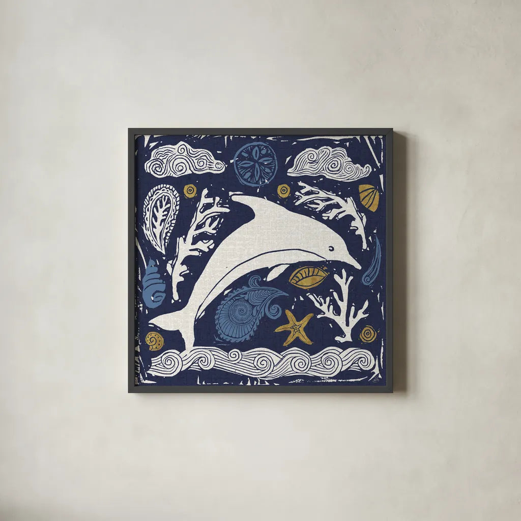 Primitive Sea VIII Dark by Daphne Brissonnet. Shown in a sleek black glass frame for a contemporary gallery look. Available as an archival giclee rolled canvas, fine art paper, or poster print. SKU 63869a.