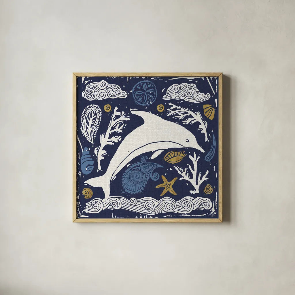 Primitive Sea VIII Dark by Daphne Brissonnet. Shown in a natural wood glass frame for a timeless modern aesthetic. Available as an archival giclee rolled canvas, fine art paper, or poster print. SKU 63869a.