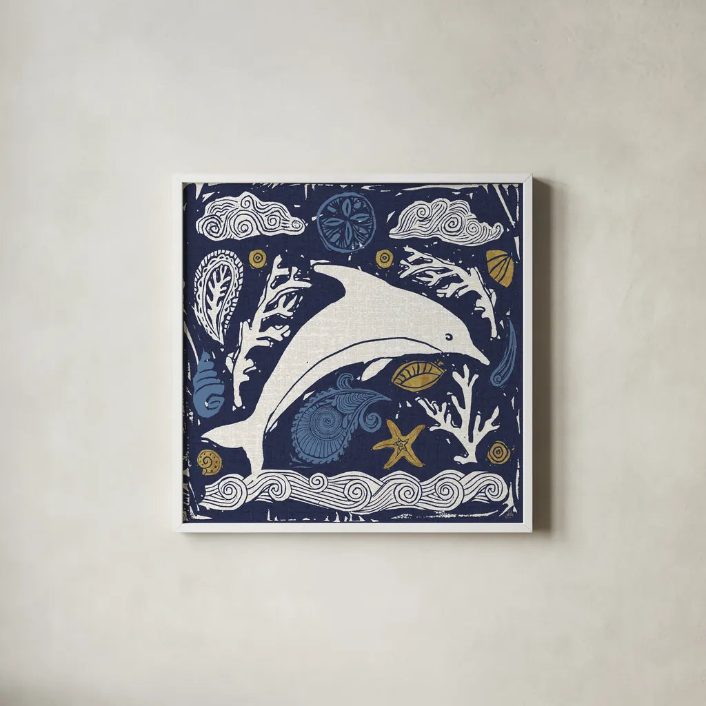 Primitive Sea VIII Dark by Daphne Brissonnet. Shown in a crisp white glass frame for a clean and minimalist style. Available as an archival giclee rolled canvas, fine art paper, or poster print. SKU 63869a.