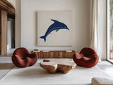 Primitive Sea VIII Navy by Daphne Brissonnet. Shown as extra-large giant wall art in a modern living room. Available as an archival giclee rolled canvas, fine art paper, or poster print. SKU 65668a.
