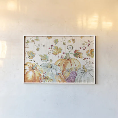 Pumpkin Patch I by Daphne Brissonnet. shown as a paper print in a white frame. Available as a archival giclee rolled canvas, fine art paper, or poster print. SKU 38491i.