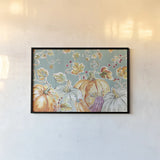 Pumpkin Patch I Aqua by Daphne Brissonnet. shown as a paper print in a black flame. Available as a archival giclee rolled canvas, fine art paper, or poster print. SKU 38505i.