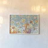 Pumpkin Patch I Aqua by Daphne Brissonnet. shown as a paper print in a white frame. Available as a archival giclee rolled canvas, fine art paper, or poster print. SKU 38505i.