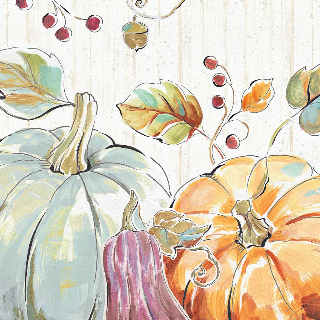 Pumpkin Patch II by Daphne Brissonnet. SKU 38492a. Archival Giclee Fine art print for wall decor.