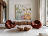 Pumpkin Patch II by Daphne Brissonnet. Shown as extra-large giant wall art in a modern living room. Available as an archival giclee rolled canvas, fine art paper, or poster print. SKU 38492a.