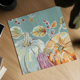 Pumpkin Patch II Aqua by Daphne Brissonnet. Shown as a detailed flat fine art print, highlighting archival giclee quality. Available as an archival giclee rolled canvas, fine art paper, or poster print. SKU 38506a.