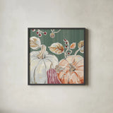 Pumpkin Patch II Dark by Daphne Brissonnet. Shown in a sleek black glass frame for a contemporary gallery look. Available as an archival giclee rolled canvas, fine art paper, or poster print. SKU 59588a.