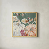 Pumpkin Patch II Dark by Daphne Brissonnet. Shown in a natural wood glass frame for a timeless modern aesthetic. Available as an archival giclee rolled canvas, fine art paper, or poster print. SKU 59588a.