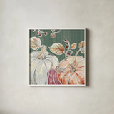 Pumpkin Patch II Dark by Daphne Brissonnet. Shown in a crisp white glass frame for a clean and minimalist style. Available as an archival giclee rolled canvas, fine art paper, or poster print. SKU 59588a.