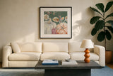 Pumpkin Patch II Dark by Daphne Brissonnet. Displayed in a glass frame with matte in a clean modern living room. Available as an archival giclee rolled canvas, fine art paper, or poster print. SKU 59588a.