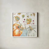 Pumpkin Patch III by Daphne Brissonnet. Shown in a crisp white glass frame for a clean and minimalist style. Available as an archival giclee rolled canvas, fine art paper, or poster print. SKU 38493a.