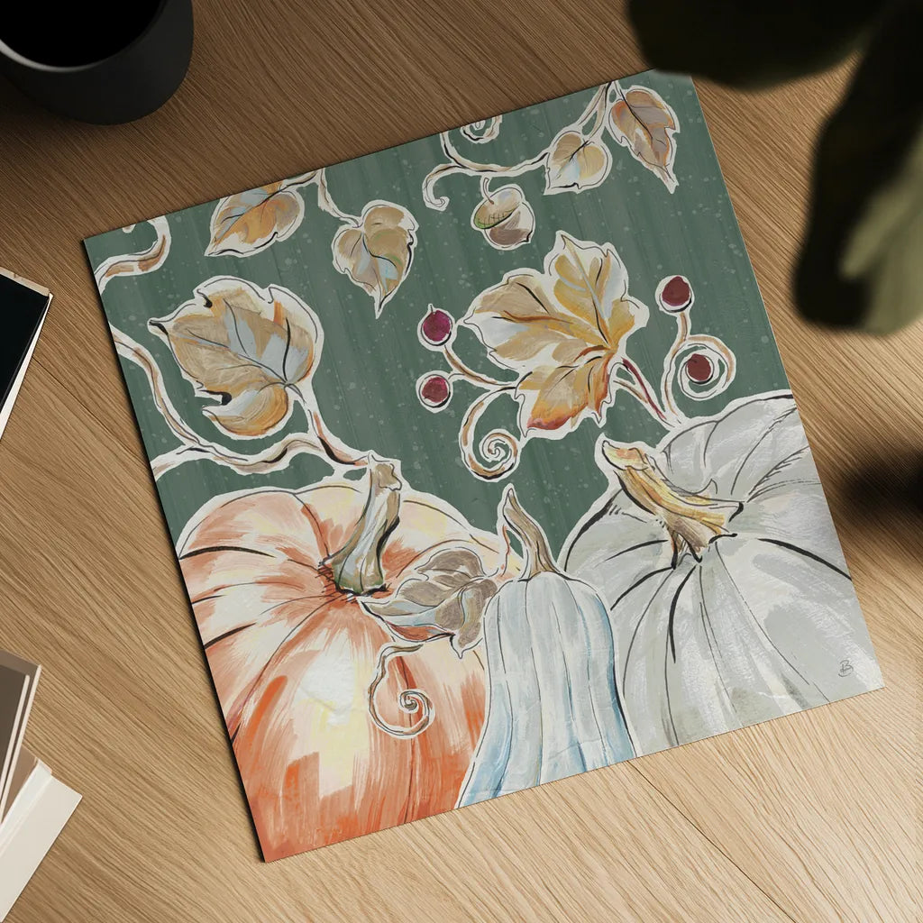 Pumpkin Patch III Dark by Daphne Brissonnet. Shown as a detailed flat fine art print, highlighting archival giclee quality. Available as an archival giclee rolled canvas, fine art paper, or poster print. SKU 59589a.