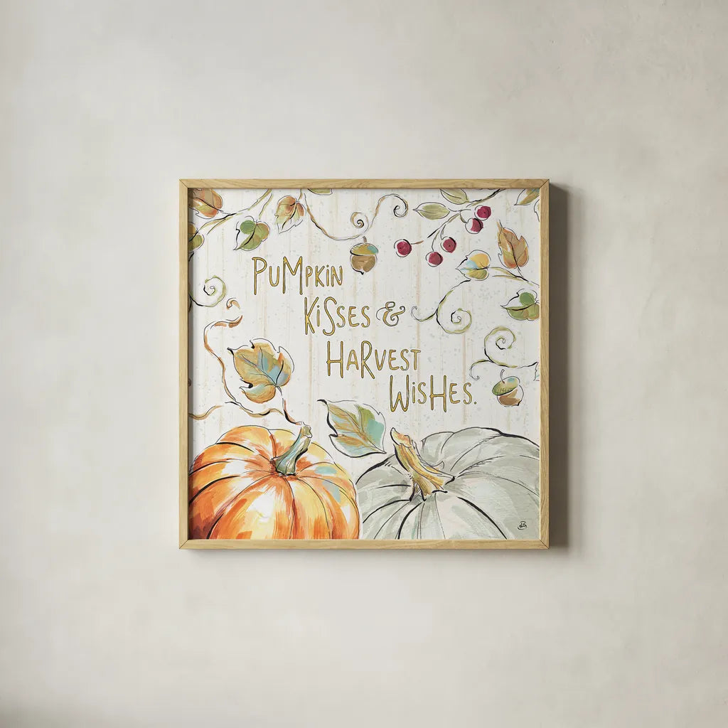 Pumpkin Patch IV by Daphne Brissonnet. Shown in a natural wood glass frame for a timeless modern aesthetic. Available as an archival giclee rolled canvas, fine art paper, or poster print. SKU 38494a.