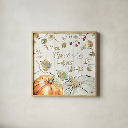 Pumpkin Patch IV by Daphne Brissonnet. Shown in a natural wood glass frame for a timeless modern aesthetic. Available as an archival giclee rolled canvas, fine art paper, or poster print. SKU 38494a.