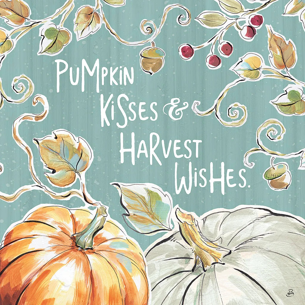 Pumpkin Patch IV Aqua by Daphne Brissonnet. SKU 38508a. Archival Giclee Fine art print for wall decor.