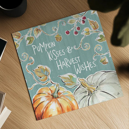 Pumpkin Patch IV Aqua by Daphne Brissonnet. Shown as a detailed flat fine art print, highlighting archival giclee quality. Available as an archival giclee rolled canvas, fine art paper, or poster print. SKU 38508a.