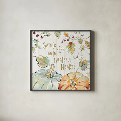 Pumpkin Patch V by Daphne Brissonnet. Shown in a sleek black glass frame for a contemporary gallery look. Available as an archival giclee rolled canvas, fine art paper, or poster print. SKU 38495a.