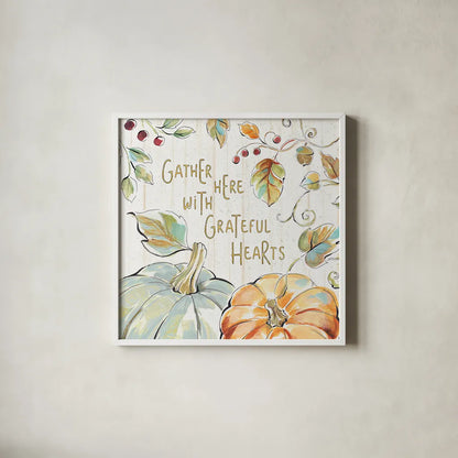 Pumpkin Patch V by Daphne Brissonnet. Shown in a crisp white glass frame for a clean and minimalist style. Available as an archival giclee rolled canvas, fine art paper, or poster print. SKU 38495a.