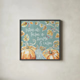 Pumpkin Patch VI Aqua by Daphne Brissonnet. Shown in a sleek black glass frame for a contemporary gallery look. Available as an archival giclee rolled canvas, fine art paper, or poster print. SKU 38510a.