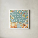 Pumpkin Patch VI Aqua by Daphne Brissonnet. Shown in a crisp white glass frame for a clean and minimalist style. Available as an archival giclee rolled canvas, fine art paper, or poster print. SKU 38510a.