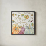 Pumpkin Patch VII by Daphne Brissonnet. Shown in a sleek black glass frame for a contemporary gallery look. Available as an archival giclee rolled canvas, fine art paper, or poster print. SKU 38497a.