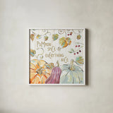 Pumpkin Patch VII by Daphne Brissonnet. Shown in a crisp white glass frame for a clean and minimalist style. Available as an archival giclee rolled canvas, fine art paper, or poster print. SKU 38497a.