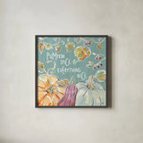 Pumpkin Patch VII Aqua by Daphne Brissonnet. Shown in a sleek black glass frame for a contemporary gallery look. Available as an archival giclee rolled canvas, fine art paper, or poster print. SKU 38511a.